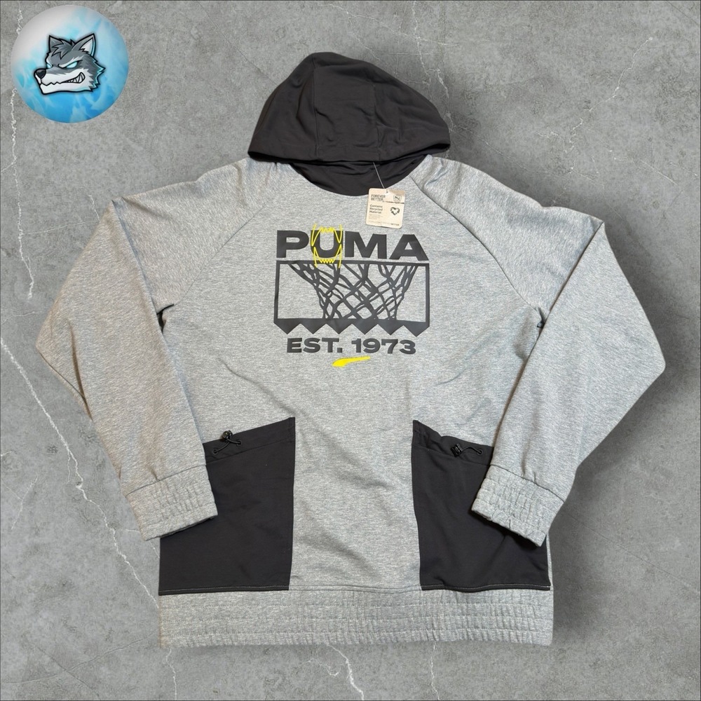 Mens Puma Winning Shot Oversized Graphic Hoodie Heather Gray Sz Medium MSRP $60